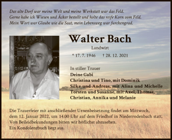 Traueranzeige von Walter Bach von OF