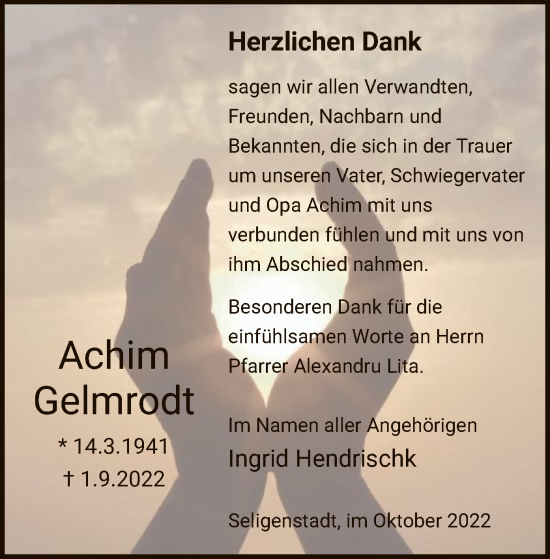 Traueranzeige von Achim Gelmrodt von OF