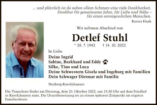 Traueranzeige von Detlef Stuhl von OF