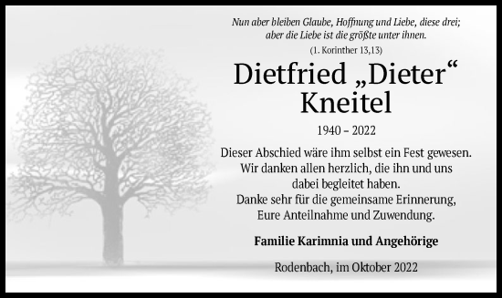 Traueranzeige von Dietfried Kneitel von OF