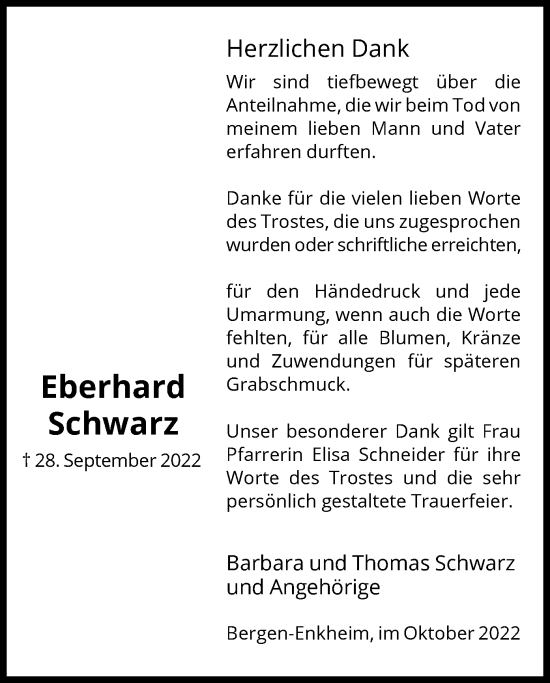 Traueranzeige von Eberhard Schwarz von OF