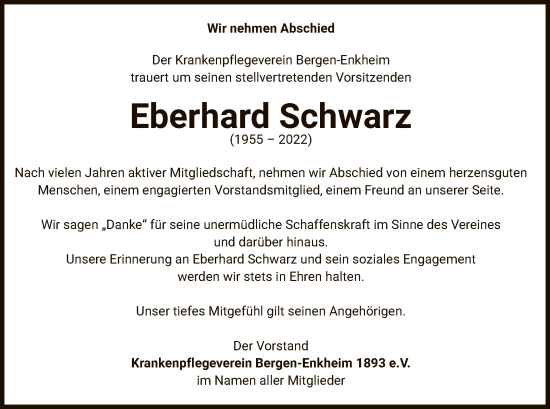 Traueranzeige von Eberhard Schwarz von OF