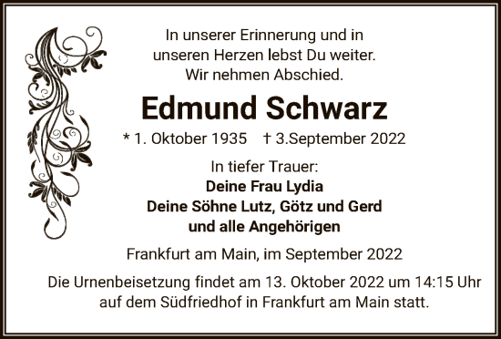 Traueranzeige von Edmund Schwarz von OF