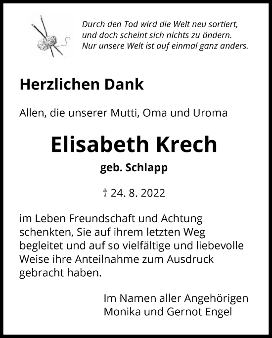 Traueranzeige von Elisabeth Krech von OF