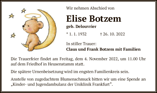 Traueranzeige von Elise Botzem von OF