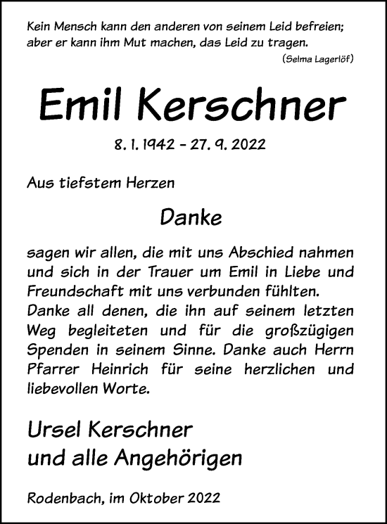 Traueranzeige von Emil Kerechner von OF