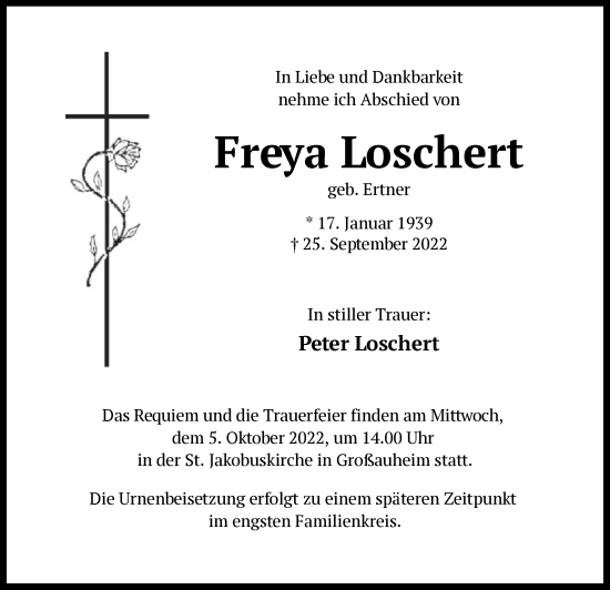 Traueranzeige von Freya Loschert von OF