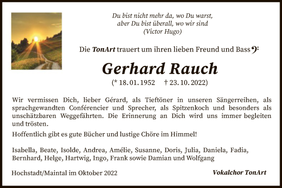 Traueranzeige von Gerhard Rauch von OF