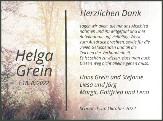 Traueranzeige von Helga Grein von OF