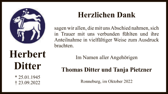 Traueranzeige von Herbert Ditter von OF