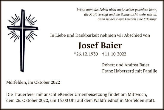 Traueranzeige von Josef Baier von OF