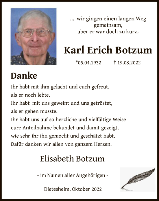 Traueranzeige von Karl Erich Botzum von OF