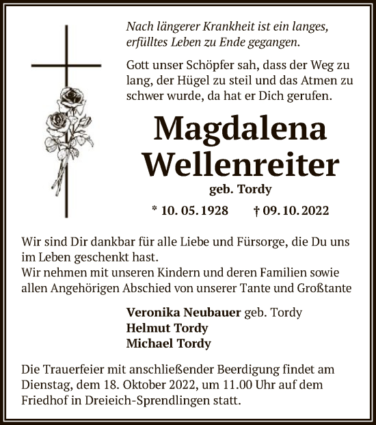 Traueranzeige von Magdalena Wellenreiter von OF