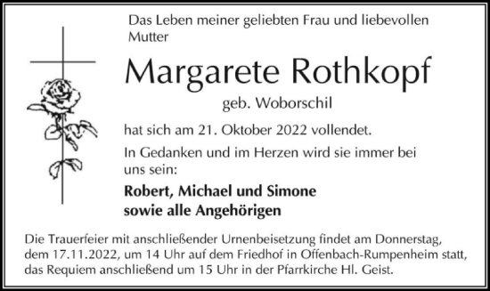 Traueranzeige von Margarete Rothkopf von OF