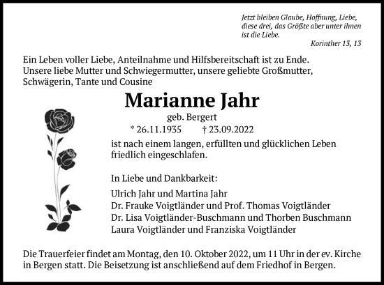 Traueranzeige von Marianne Jahr von OF