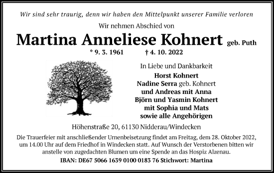 Traueranzeige von Martina Anneliese Kohnert von OF