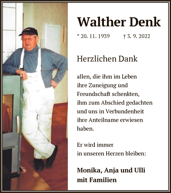 Traueranzeige von Walther Denk von OF