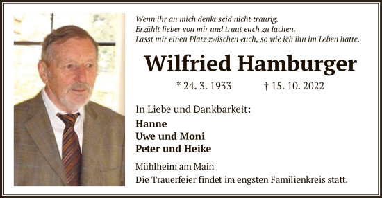 Traueranzeige von Wilfried Hamburger von OF