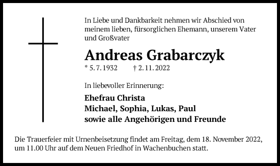 Traueranzeige von Andreas Grabarczyk von OF