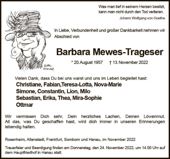 Traueranzeige von Barbara Mewes-Trageser von OF