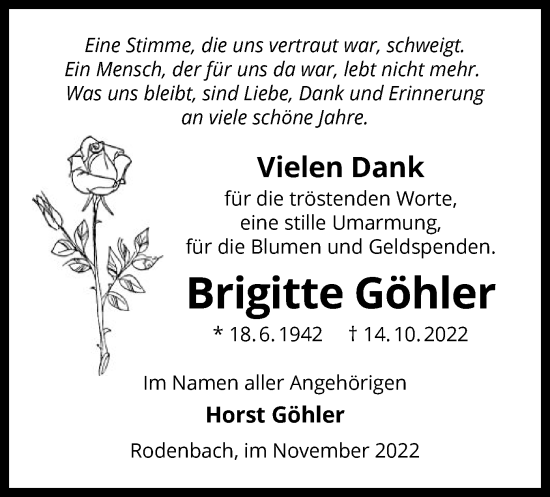 Traueranzeige von Brigitte Göhler von OF