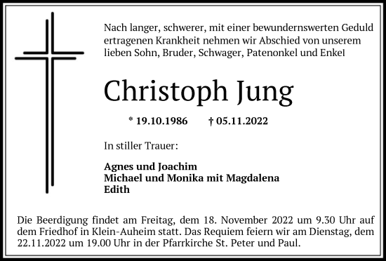 Traueranzeige von Christoph Jung von OF