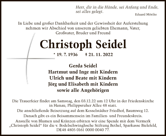 Traueranzeige von Christoph Seidel von OF