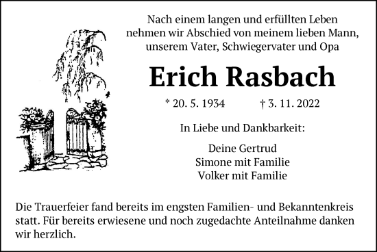 Traueranzeige von Erich Rasbach von OF