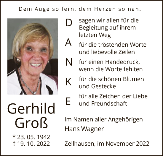 Traueranzeige von Gerhild Groß von OF