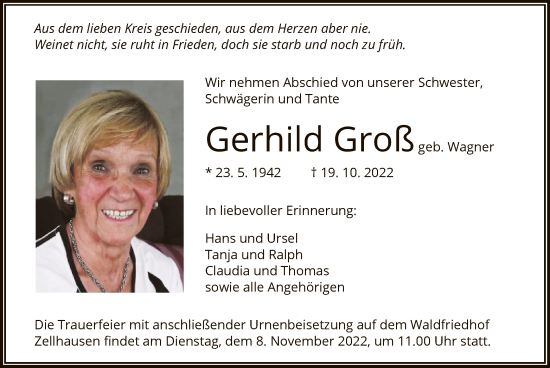 Traueranzeige von Gerhild Groß von OF