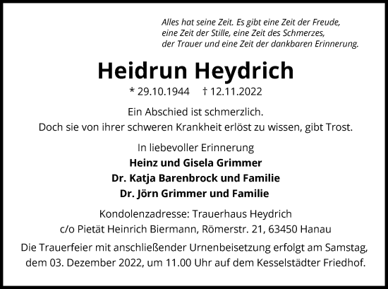 Traueranzeige von Heidrun Heydrich von OF