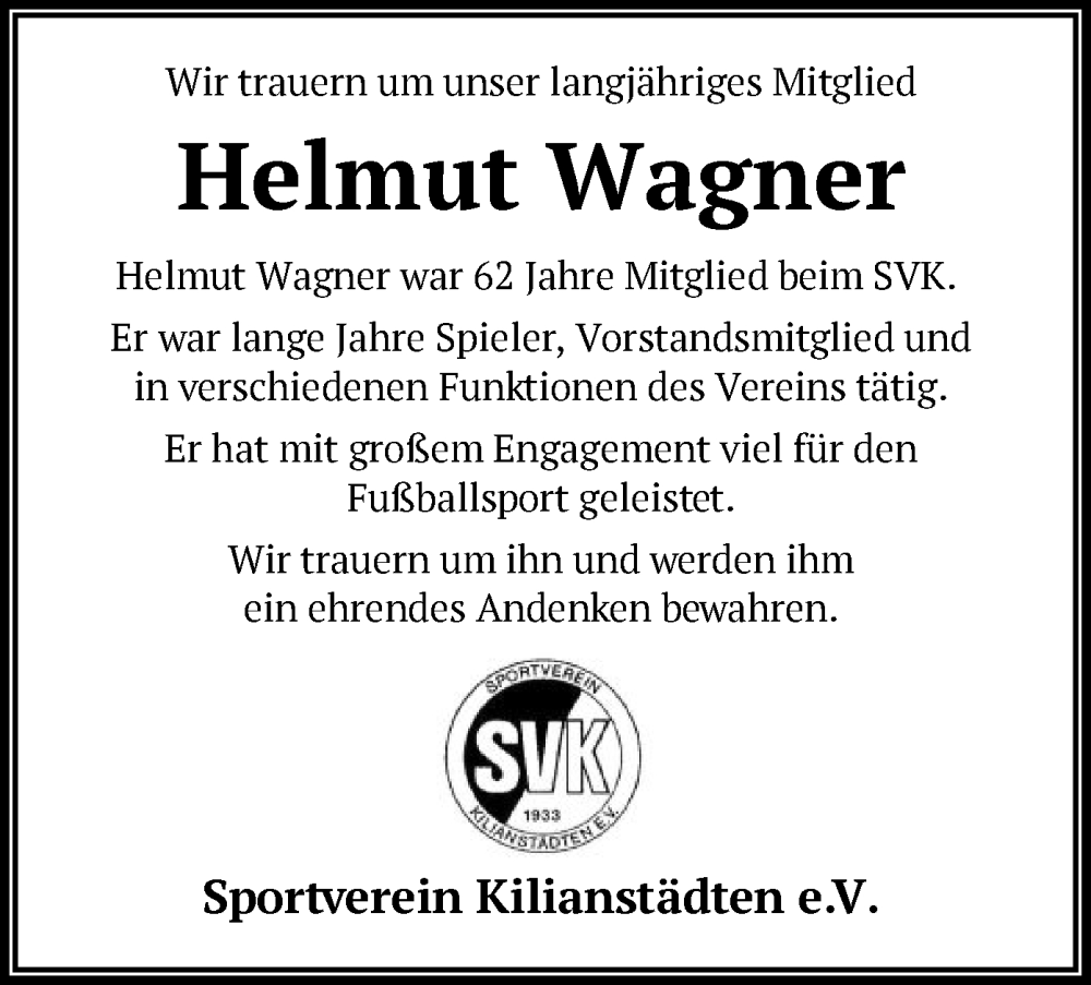  Traueranzeige für Helmut Wagner vom 30.11.2022 aus OF