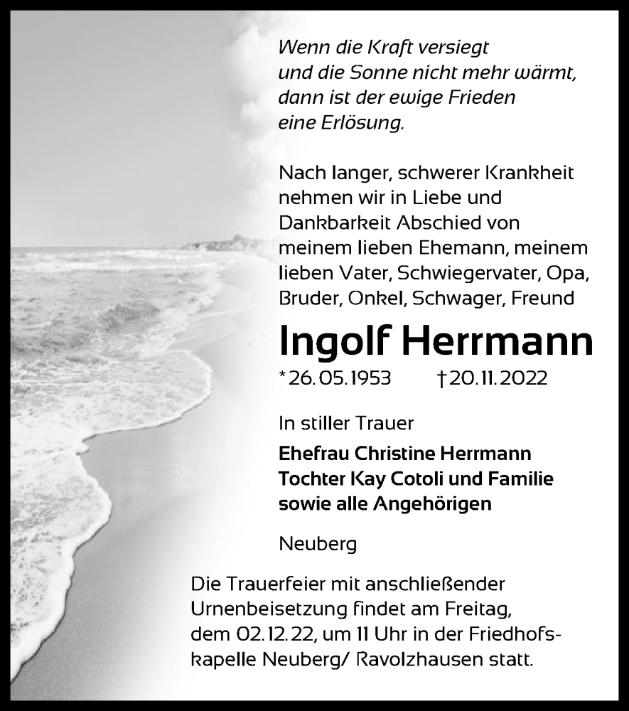  Traueranzeige für Ingolf Herrmann vom 26.11.2022 aus OF