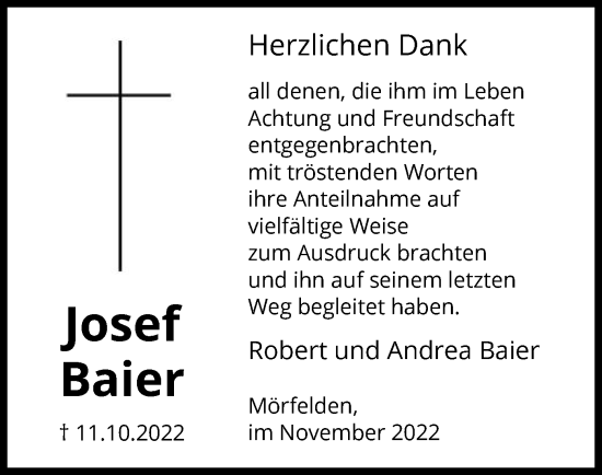 Traueranzeige von Josef Baier von OF