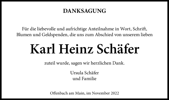 Traueranzeige von Karl Heinz Schäfer von OF