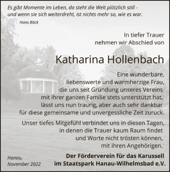 Traueranzeige von Katharina Hollenbach von OF