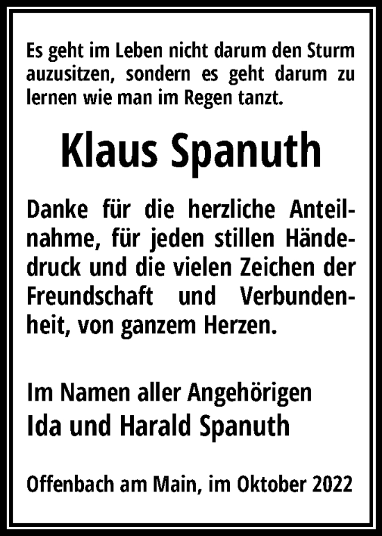 Traueranzeige von Klaus Spanuth von OF