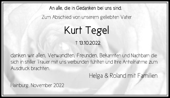 Traueranzeige von Kurt Tegel von OF