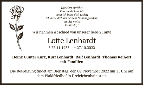 Traueranzeige von Lotte Lenhardt von OF