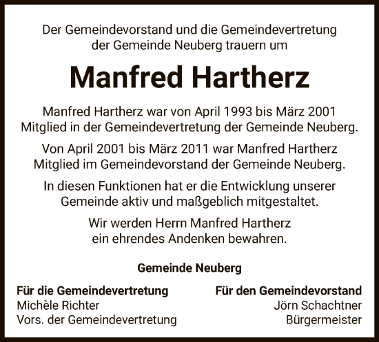 Traueranzeige von Manfred Hartherz von OF