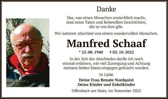 Traueranzeige von Manfred Schaaf von OF