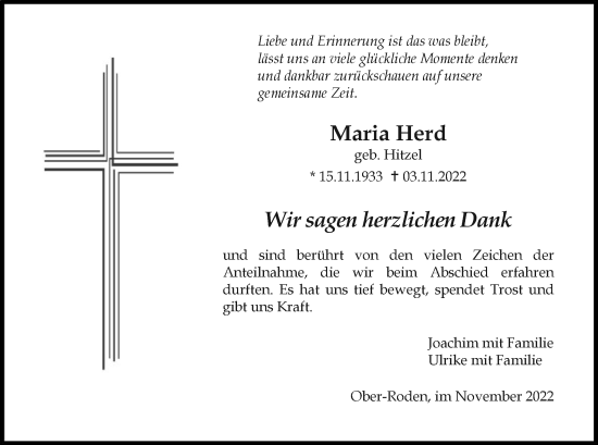 Traueranzeige von Maria Herd von OF