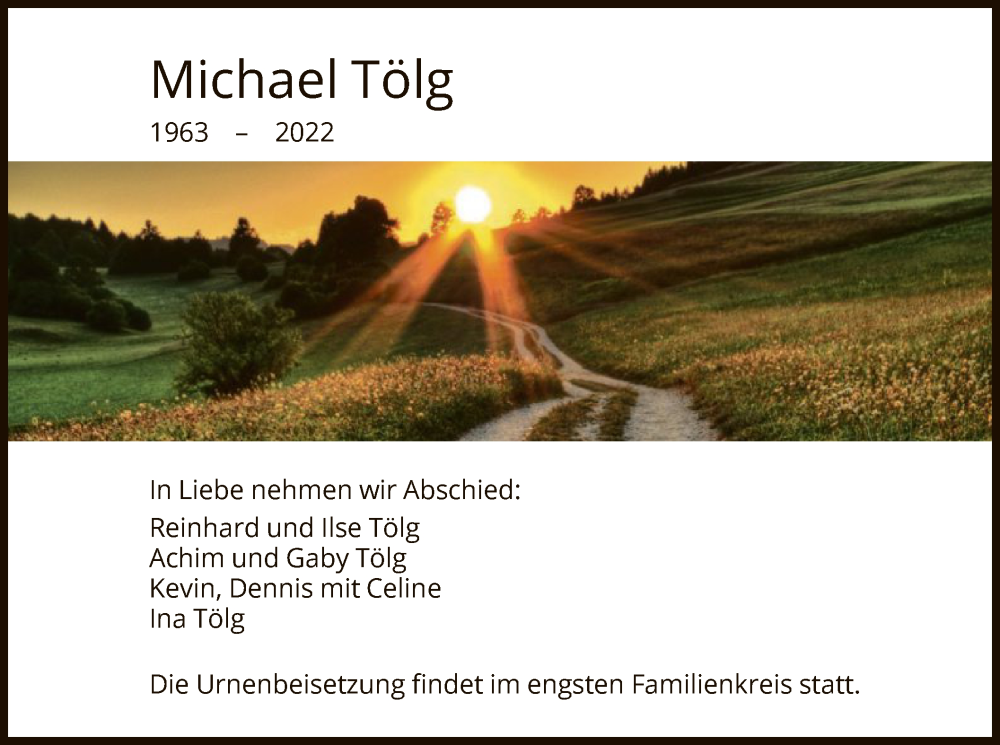  Traueranzeige für Michael Tölg vom 05.11.2022 aus OF