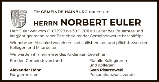 Traueranzeige von Norbert Euler von OF