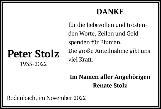 Traueranzeige von Peter Stolz von OF