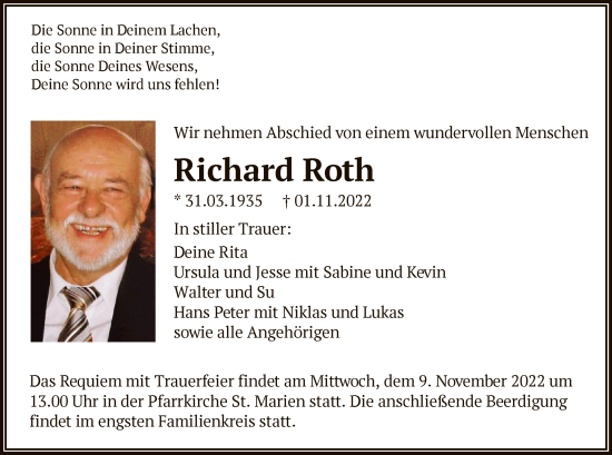 Traueranzeige von Richard Roth von OF