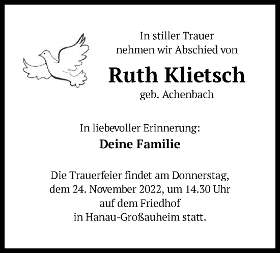 Traueranzeige von Ruth Klietsch von OF