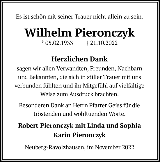 Traueranzeige von Wilhelm Pieronczyk von OF