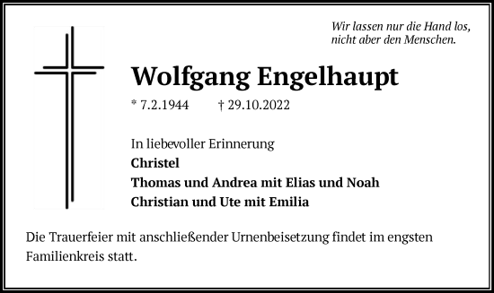 Traueranzeige von Wolfgang Engelhaupt von OF