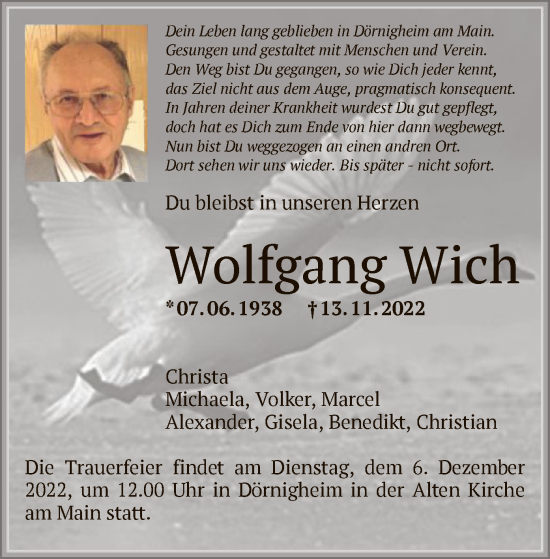 Traueranzeige von Wolfgang Wich von OF